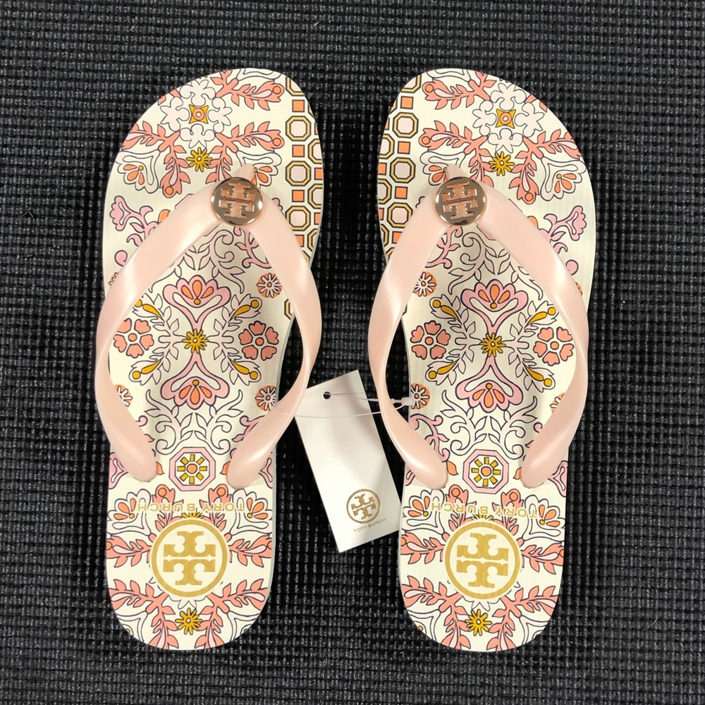 🆕 Tory Burch Hicks Garden Flip Flops Ballet Pink - Picture 3 of 7